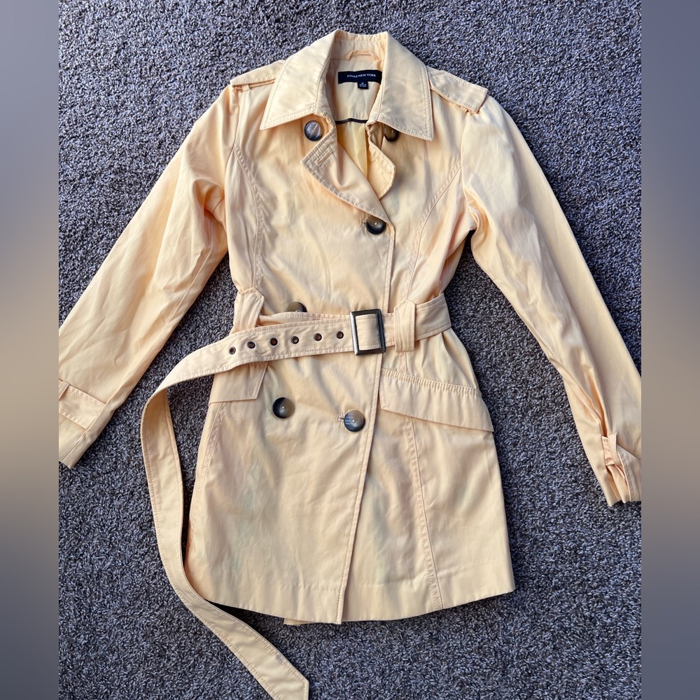 Jones New York Light Yellow Double-Breasted Trench Coat